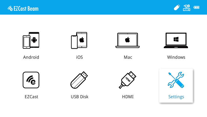 EZCast Beam J2 main menu